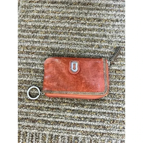 Fossil Leather Applique Bug Key Lock Keychain Coin Purse Wallet ID Holder 5X3" - Picture 5 of 11